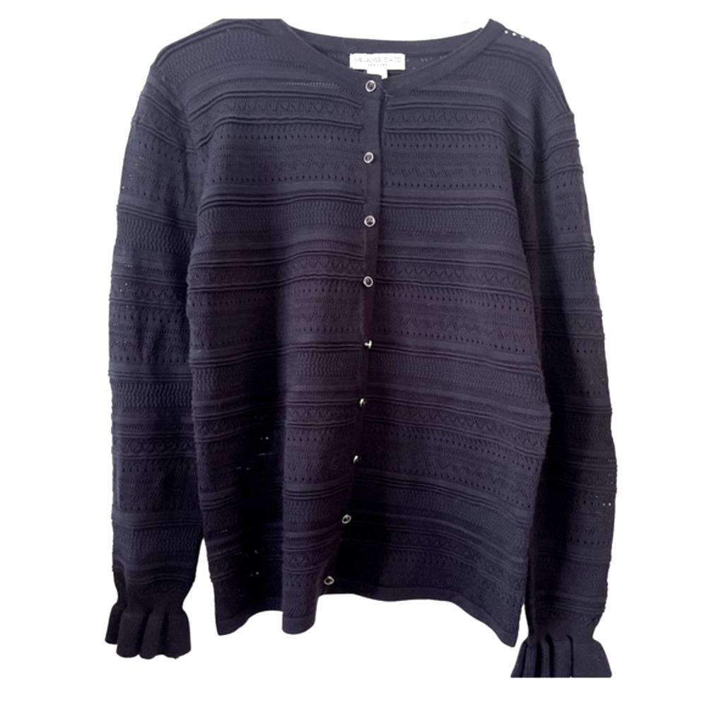 Melrose Chic‎ Navy Blue Knit Ruffle Sleeve Cardigan L